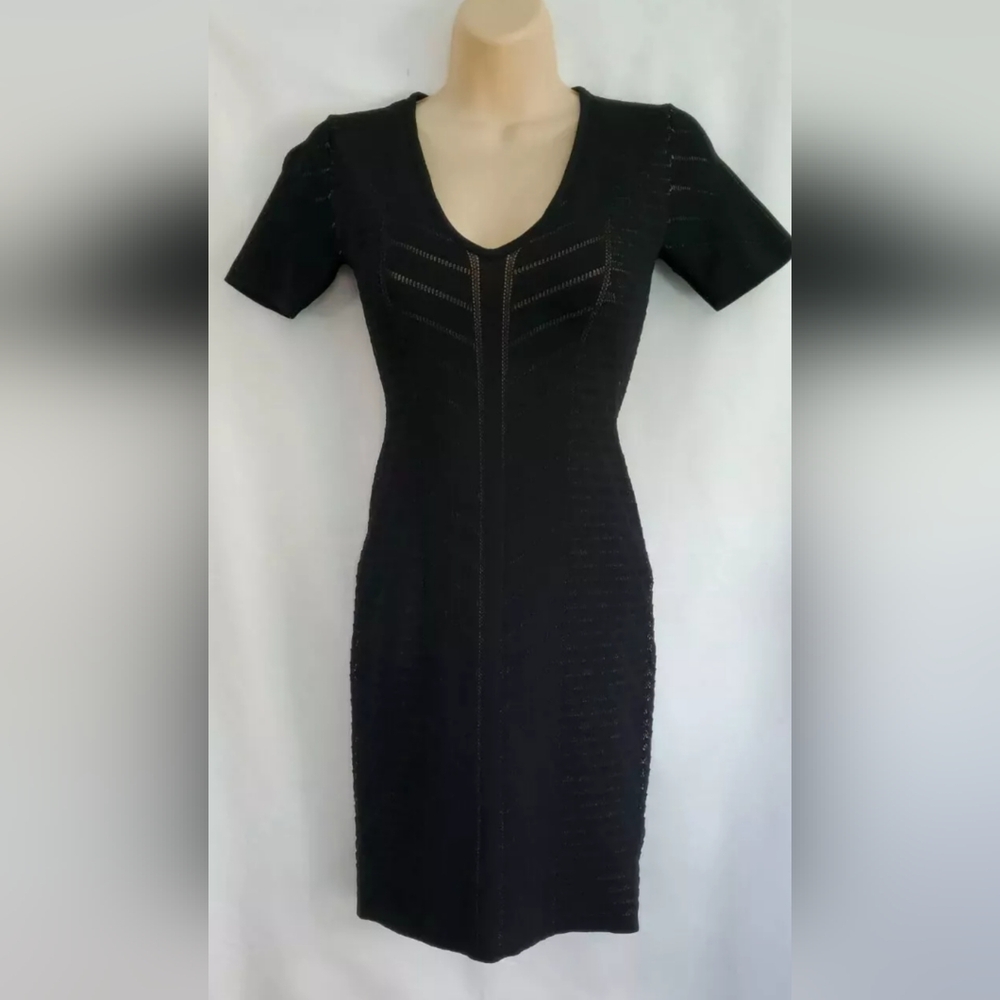 Womens THML Black Brown Stretch Short Sleeve Stretch Slip On Short Dress Size S